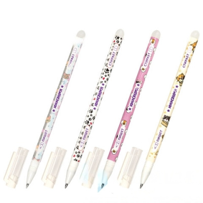 Ручка стираемая гелевая ЮНЛАНДИЯ "Котята", СИНЯЯ, корпус ассорти, узел 0,5 мм, линия письма 0,35 мм, 143659