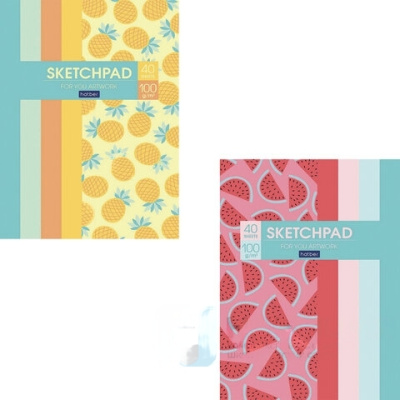 Скетчбук, белая бумага 100 г/м2, 145х205 мм, 40 л., склейка, глянцевая ламинация, "Фрутоскоп", 40Б5лAк