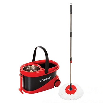 Набор для уборки ЛАЙМА, ведро 19 л/9 л на колесах с отжимом центрифуга, швабра телескопическая, 2 насадки, 606303, M029B