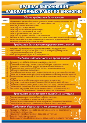 Стенд Правила выполнения лабораторных работ по биологии, 0,7х1 м