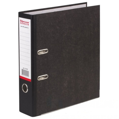 Папка-регистратор ОФИСНАЯ ПЛАНЕТА, усиленный корешок, мраморное покрытие, 80 мм, с уголком, черная, 221997