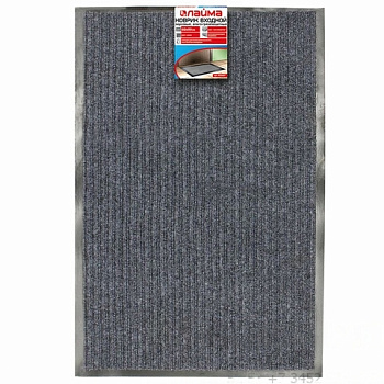 Коврик входной ворсовый влаго-грязезащитный LAIMA, 60х90 см, ребристый, толщина 7 мм, серый, 602867