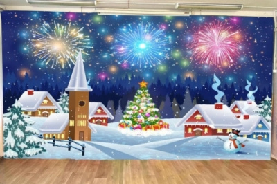 Занавес для сцены Новогодний салют, 295х540 см