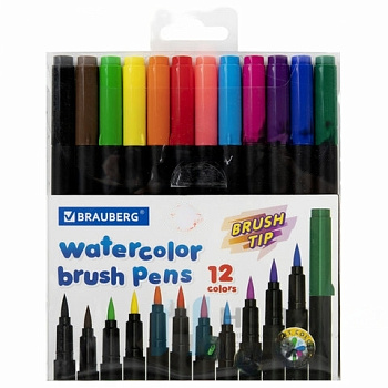 Фломастеры с наконечником-кистью 12 цветов, вентилируемый колпачок, BRAUBERG "PREMIUM", 152195