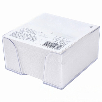 Блок для записей STAFF в подставке прозрачной, куб 9х9х5 см, белый, белизна 70-80%, 129194