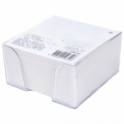 Блок для записей STAFF в подставке прозрачной, куб 9х9х5 см, белый, белизна 70-80%, 129194