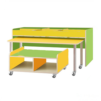 Комплект мебели детский (стол-тумба с витриной, стол выкатной, тумба выкатная (2 полки))