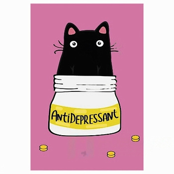 Блокнот с гелевой обложкой МАЛЫЙ ФОРМАТ (110х145 мм) А6, 56 л., скоба, CENTRUM, Кот-Антидепрессант, 84235