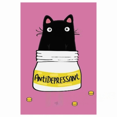 Блокнот с гелевой обложкой МАЛЫЙ ФОРМАТ (110х145 мм) А6, 56 л., скоба, CENTRUM, Кот-Антидепрессант, 84235