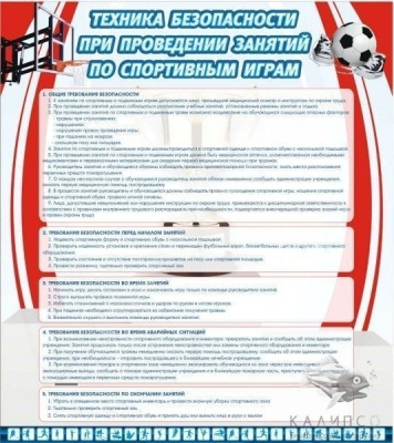 Стенд Техника безопасности занятий по спортивным играм, 0,8х0,9 м