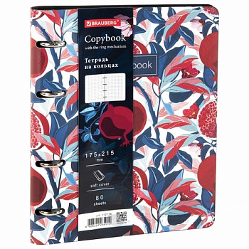 Тетрадь на кольцах А5 (180х220 мм), 80 л., под кожу, BRAUBERG VISTA, "Pomegranate", 112126