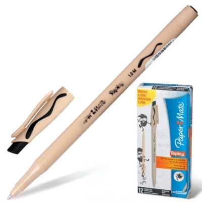 Ручка стираемая шариковая PAPER MATE "Replay", ЧЕРНАЯ, корпус бежевый, узел 1,2 мм, линия письма 1 мм, S0190784