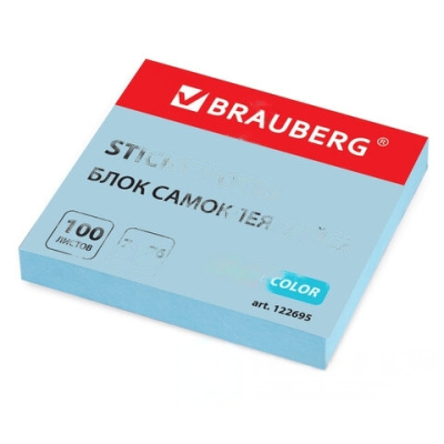 Блок самоклеящийся (стикеры) BRAUBERG, ПАСТЕЛЬНЫЙ, 76х76 мм, 100 листов, голубой, 122695