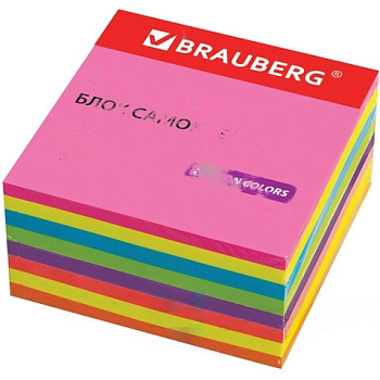 Блок самоклеящийся (стикеры), BRAUBERG, НЕОНОВЫЙ, 76х76 мм, 400 листов, 8 цветов, 126686