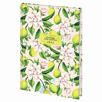 Ежедневник датированный на 2023 (145х215 мм), А5, STAFF, ламинированная обложка, "Lemons & flowers", 114195