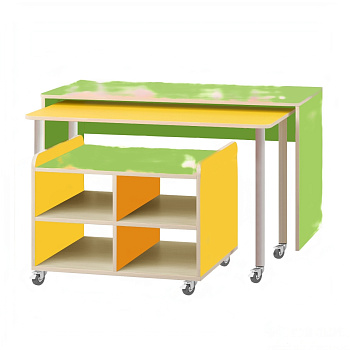 Комплект мебели детский (стол-тумба, стол выкатной, тумба выкатная (4 полки))