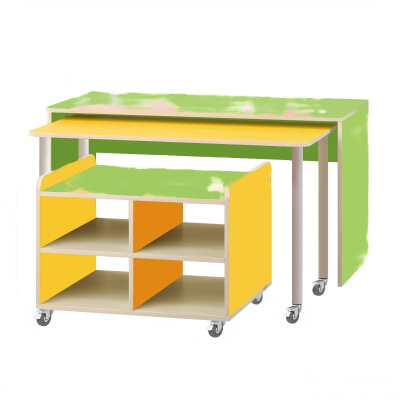 Комплект мебели детский (стол-тумба, стол выкатной, тумба выкатная (4 полки))