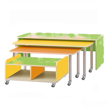 Комплект мебели детский (стол-тумба, 2 выкатных стола, тумба выкатная (2 полки))