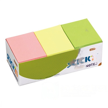 Блоки самоклеящиеся (стикеры) HOPAX, комплект 12 шт., 38х51 мм, 12х100 л., 3 цвета, неон, 21131