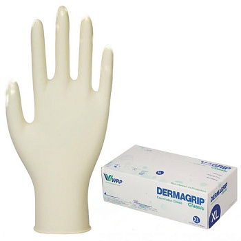 Перчатки латексные смотровые, КОМПЛЕКТ 50 пар (100 шт.), неопудренные, хлоринация, XL, DERMAGRIP "Classic", D1504-10
