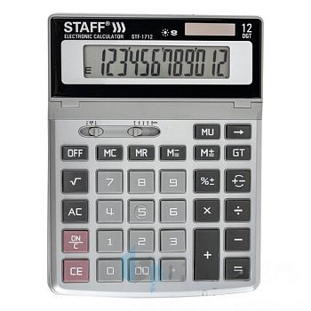 Калькулятор настольный металлический STAFF STF-1712 (200х152 мм), 12 разрядов, двойное питание, 250121