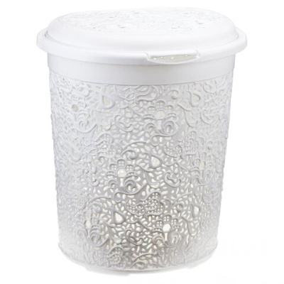 Корзина 50 л, с крышкой, для мусора/белья, овальная, пластик, 53х43х34 см, белая, КРУЖЕВО, IDEA, М 2601, М 2603