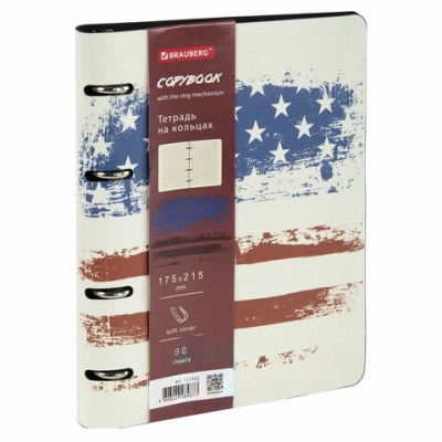 Тетрадь на кольцах А5 (180х220 мм), 80 л., под кожу, BRAUBERG VISTA, "USA", 112122