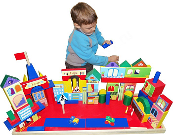 Напольный конструктор из дерева Город (58 элементов)