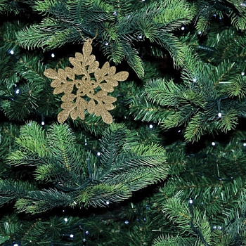 Украшение елочное подвесное "Снежинка золотистая" ЗОЛОТАЯ СКАЗКА, НАБОР 6 шт., 11 см, глиттер, 591134