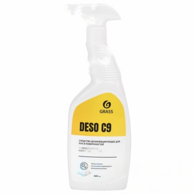 Антисептик для рук и поверхностей спиртосодержащий (70%) с распылителем 600 мл GRASS DESO C9, дезинфицирующий, жидкость, 550023