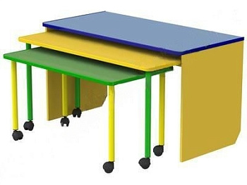Компактный многофункциональный модуль для детей, с выкатными столами