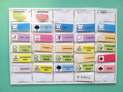 Расписание со съемными карточками-уроками для начальной школы