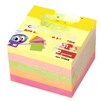 Блок самоклеящийся (стикеры) ЮНЛАНДИЯ НЕОНОВЫЙ 51х51 мм, 400 листов, 5 цветов, 111346