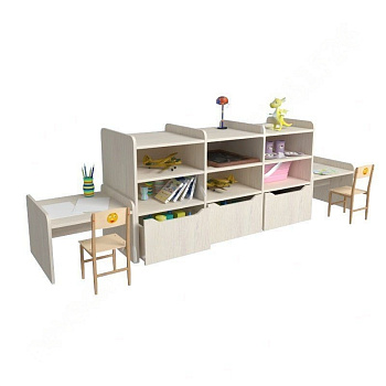 Стеллаж для игрушек со столешницами