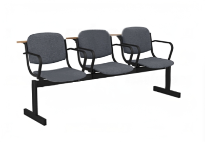 Блок стульев для актового зала трехместный, сиденья мягкие неоткидные, с подлокотниками и пюпитрами