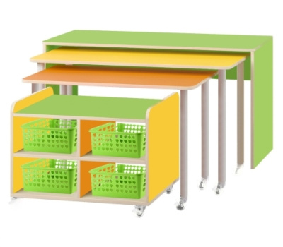 Комплект мебели детский (стол-тумба, 2 выкатных стола, тумба выкатная (4 полки))