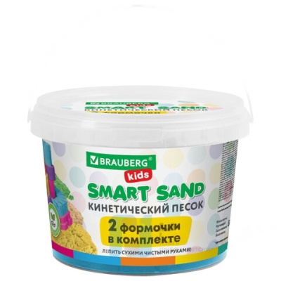 Песок для лепки кинетический BRAUBERG KIDS, синий, 500 г, 2 формочки, ведерко, 665095