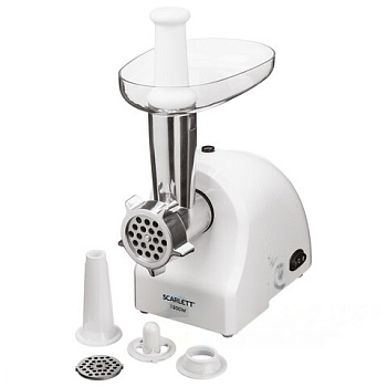 Мясорубка SCARLETT SC-MG45S52, 1900 Вт, производительность 2 кг/мин, 2 насадки, реверс, пластик, белая с принтом