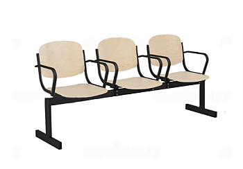 Блок стульев для актового зала трехместный, не откидные сиденья с подлокотниками (фанера)