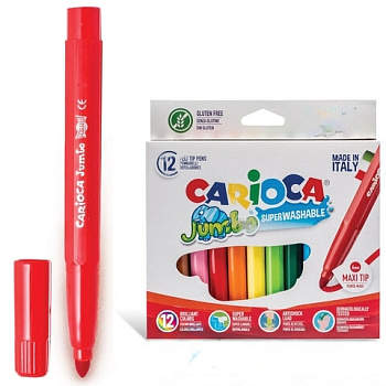 Фломастеры утолщенные CARIOCA "Jumbo", 12 цветов, суперсмываемые, вентилируемый колпачок, картонная упаковка, 40569