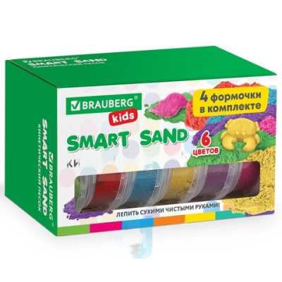 Песок для лепки кинетический BRAUBERG KIDS, 6 цветов, 720 г, 4 формочки, 665090