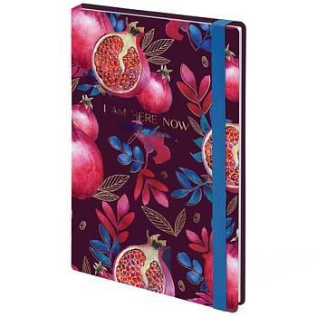 Ежедневник недатированный с резинкой А5 (145х203 мм), BRAUBERG, твердый, фольга, 128 л., "Pomegranate", 114562