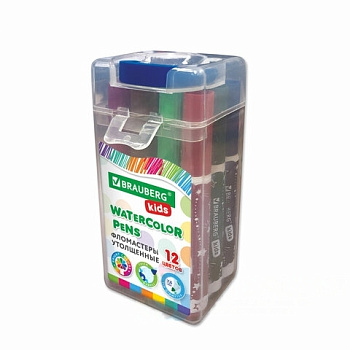 Фломастеры в суперкейсе утолщенные 12 цветов, вентилируемый колпачок, BRAUBERG KIDS, 152187