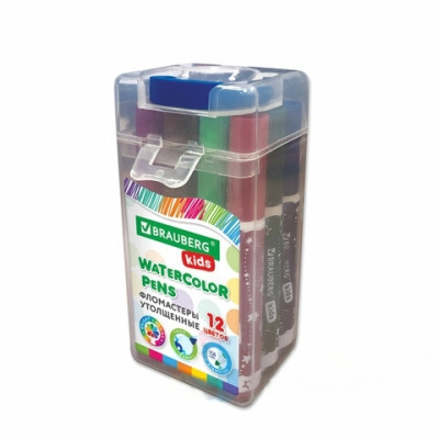Фломастеры в суперкейсе утолщенные 12 цветов, вентилируемый колпачок, BRAUBERG KIDS, 152187