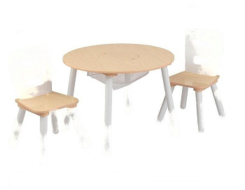 Стол + 2 стула "Сокровищница", бежевый (Round Storage Table & Chair Set)