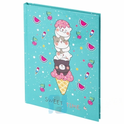 Блокнот МАЛЫЙ ФОРМАТ (110х147 мм), А6, 80 л., твёрдый, клетка, BRAUBERG KIDS, "Котики", 114443