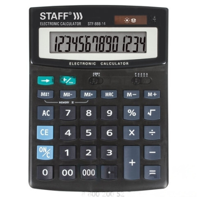 Калькулятор настольный STAFF STF-888-14 (200х150 мм), 14 разрядов, двойное питание, 250182