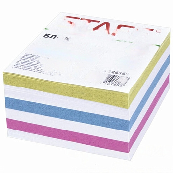 Блок для записей STAFF непроклеенный, куб 9х9х5 см, цветной, чередование с белым, 126365