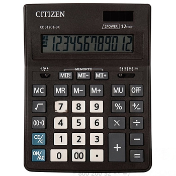 Калькулятор настольный CITIZEN BUSINESS LINE CDB1201BK (205x155 мм), 12 разрядов, двойное питание