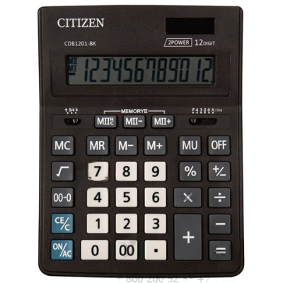 Калькулятор настольный CITIZEN BUSINESS LINE CDB1201BK (205x155 мм), 12 разрядов, двойное питание